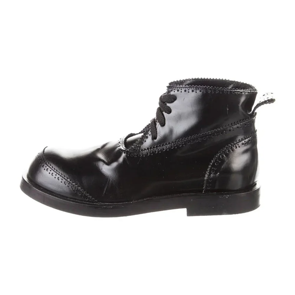 Rundholz Black Leather Lace Up Ankle Boots Wingtip Pinked Detail Rubber Sole 7 - Picture 3 of 6